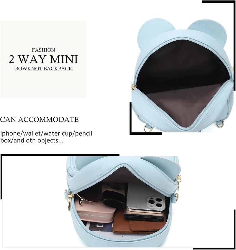 KL928 Girls Mini Backpack Bowknot Polka Dot Cute Small Daypacks Convertible Shoulder Bag Purse for Women - Image 5